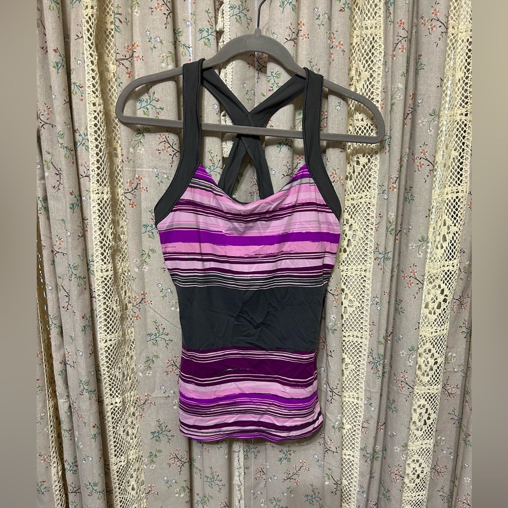 2/$28 Alo‎ Yoga Coolfit Racerback Striped Tank Built In Bra Size Small